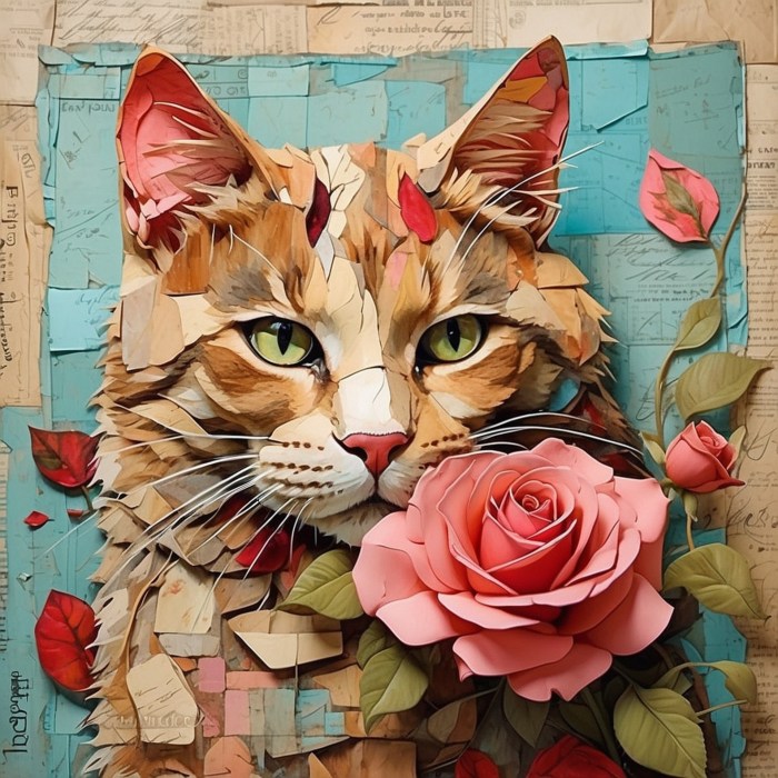 Artistic Cat With Roses Art Print Free Stock Photo - Public Domain Pictures